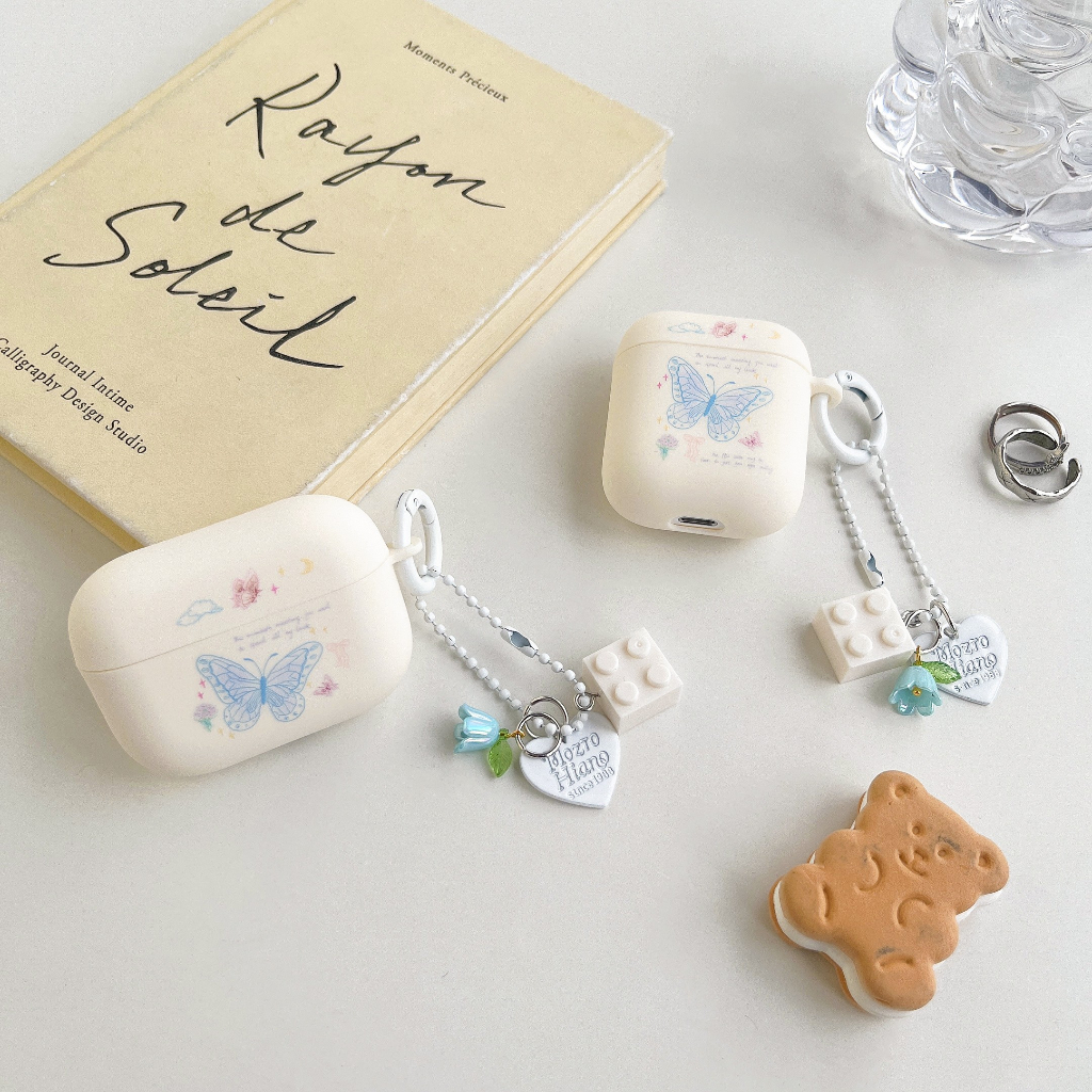 Vỏ Bảo Vệ Hộp Sạc Tai Nghe Airpods 1 / 2 / 3 pro bluetooth Bằng TPU Họa Tiết Bươm Bướm Màu Xanh Dương Xinh Xắn