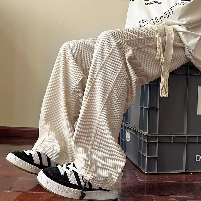 ((4 Màu Có Sẵn) Quần Baggy Dáng Rộng Sợi Dây Rút Vải Nhung Kẻ Sọc Phong Cách Thời Trang Cao Cấp Dành Cho Cặp Đôi Size S-3XL