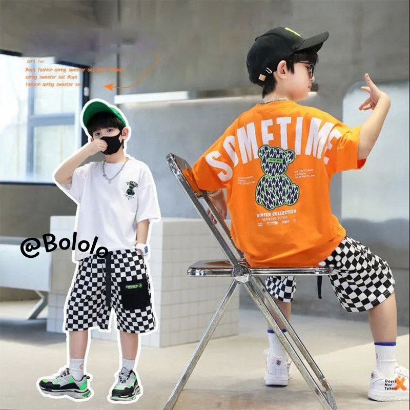 Bololo Set Áo Thun Ngắn Tay Và Quần Dài Phong Cách Thể Thao Thời Trang Mùa Hè Cho Bé Trai