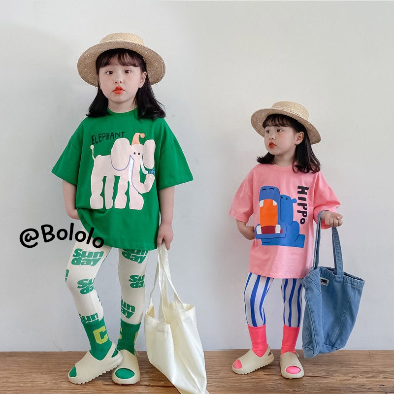 Bololo Áo Thun Tay Ngắn Dáng Rộng In Họa Tiết Hoạt Hình Dễ Thương Cho Bé Gái