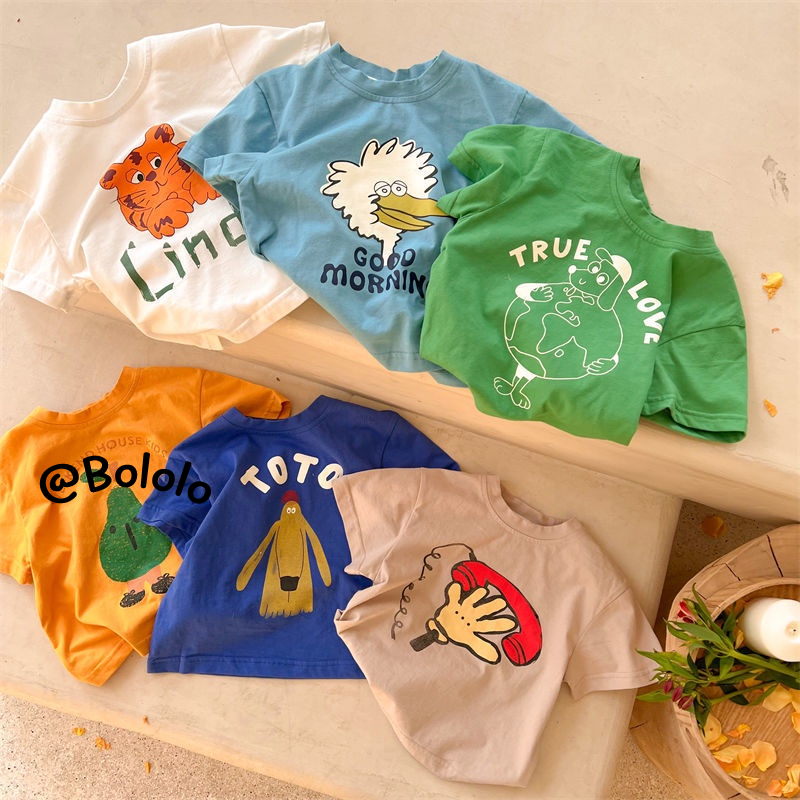 Bololo Áo Thun 100% cotton Tay Ngắn In Họa Tiết Hoạt Hình Nhiều Màu Sắc Cho Bé