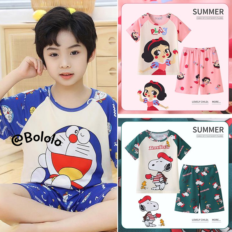 Bololo Bộ Đồ Ngủ Ngắn Tay Họa Tiết Hoạt Hình Xinh Xắn Dành Cho Bé