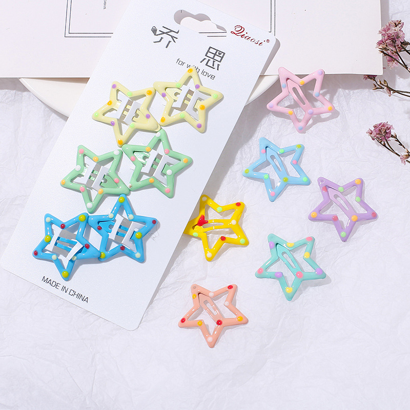 Kẹp Tóc Kim Loại Hình Ngôi Sao / Chấm Bi Nhiều Màu Sắc Ngọt Ngào Dễ Thương Cho Bé Gái