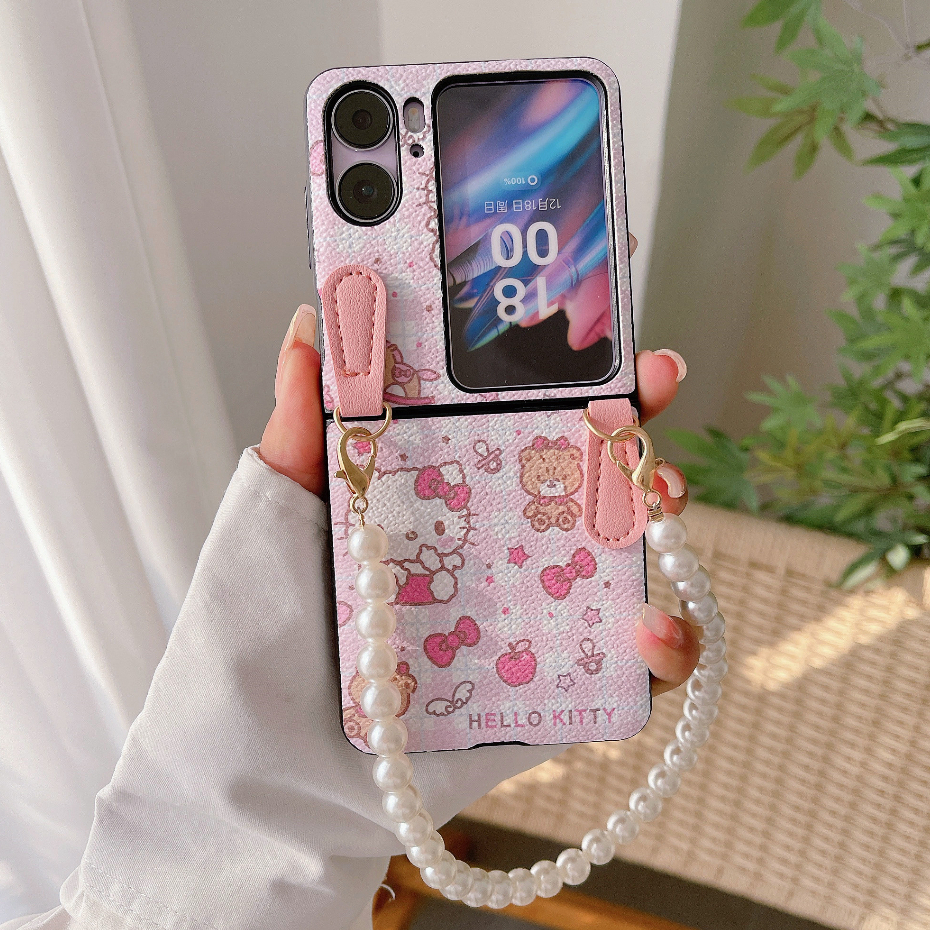 Ốp Điện Thoại TPU Mềm Nắp Gập Kiểu Ví Có Dây Đeo Tay & Dây Đeo Giả Da Họa Tiết Hello Kitty Cho OPPO Find N2