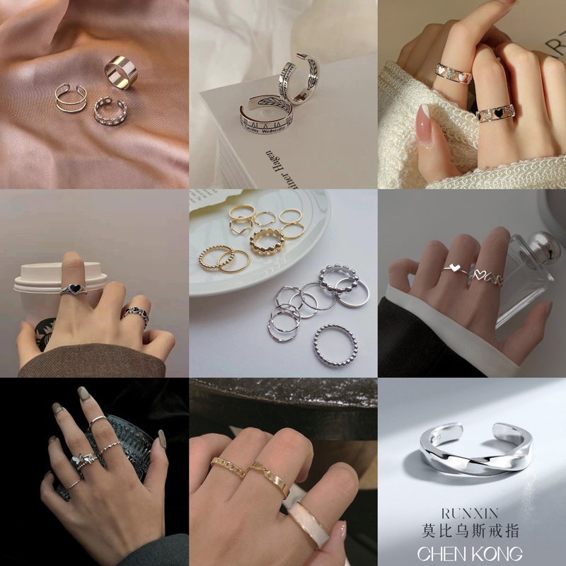 Bộ Nhẫn Hở Có Thể Điều Chỉnh Kích Cỡ Phong Cách Hàn Quốc Dành Cho Cặp Đôi