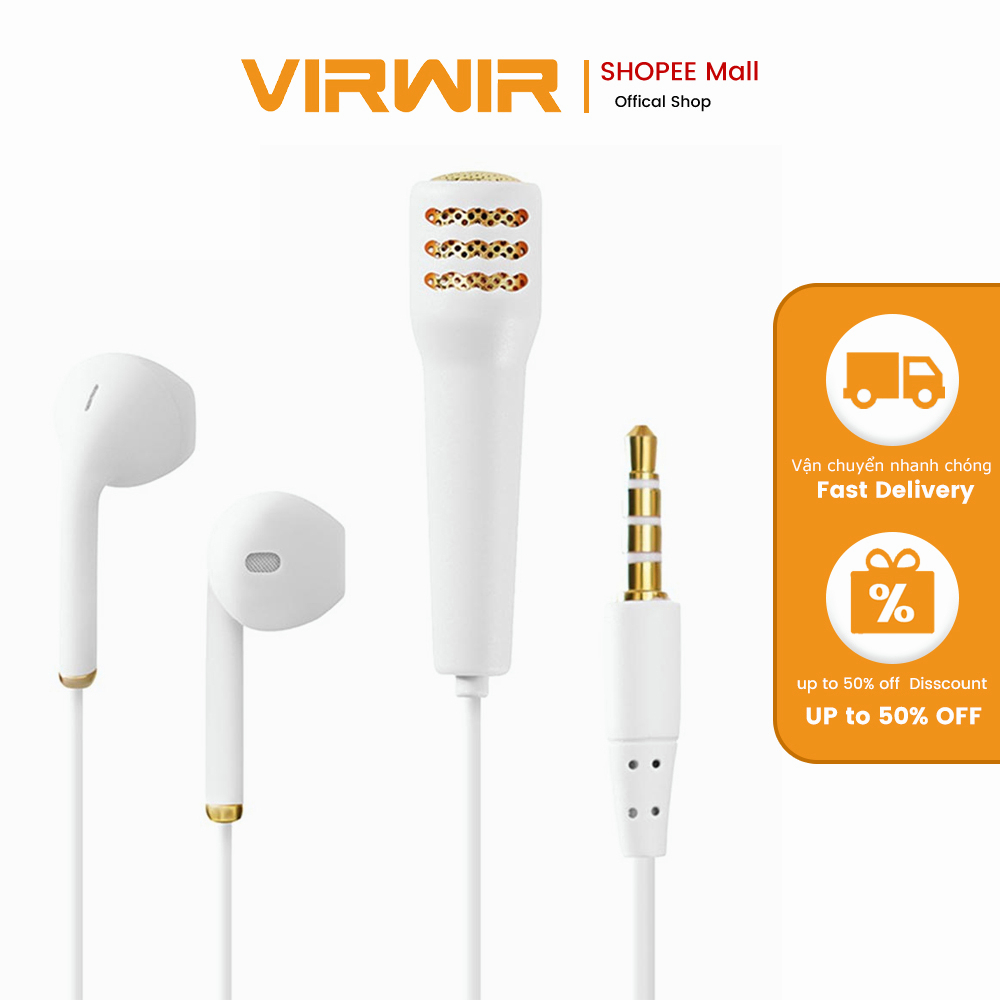 Tai nghe VIRWIR 3.5mm kèm micro mini dùng hát karaoke cho điện thoại di động