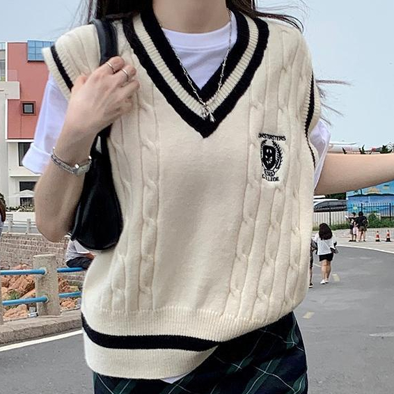 COZOK Áo Len Không Tay Cổ Chữ V Form Rộng Kiểu Dáng Hợp Thời Trang