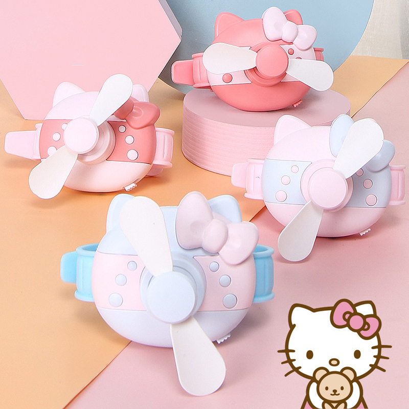 SANRIO Quạt Đeo Tay Bằng Silicon Sạc Cổng USB Hình Hello Kitty Dễ Thương
