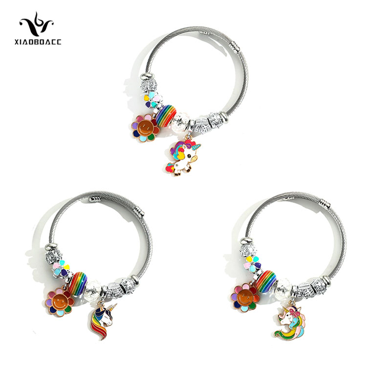 XiaoboACC Vòng đeo tay hạt bằng thép không gỉ không phai màu hình kỳ lân sang trọng có thể điều chỉnh