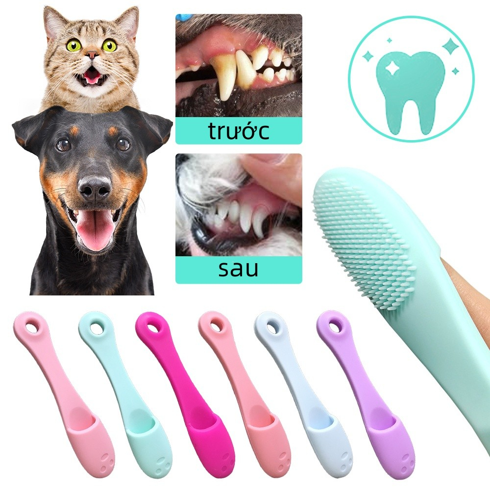DORRIKEY Bàn chải đánh răng bằng silicone mềm cho chó mèo Đa chức năng LI0527