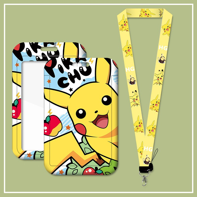 Ví Đựng Thẻ ID Kèm Dây Đeo Cổ In Hình Pokemon Pikachu Dễ Thương