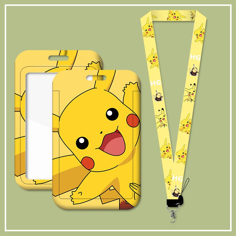 Ví Đựng Thẻ ID Kèm Dây Đeo Cổ In Hình Pokemon Pikachu Dễ Thương