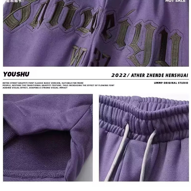 Quần Short Thể Thao Ống Rộng Thêu Chữ Phong Cách hip hop Đường Phố Cho Nam