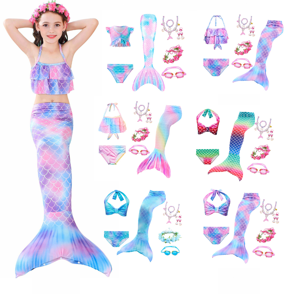 Trẻ em gái bơi nàng tiên cá đuôi nàng tiên cá trang phục cosplay lễ hội nàng tiên cá trang phục quà sinh nhật trẻ em bộ đồ bơi mơ ước có thể thêm một màng