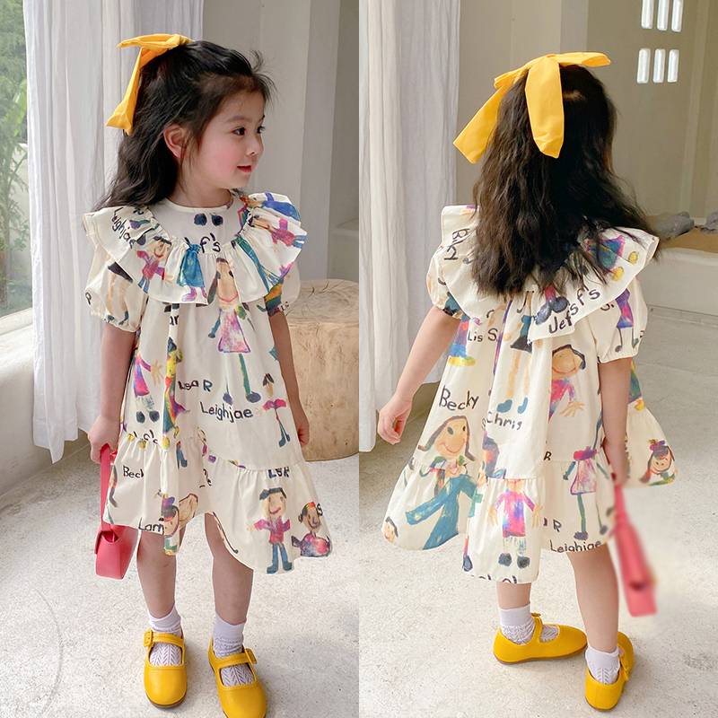 Set 5 Đôi Vớ Công Chúa Cổ Tròn Tay Phồng Thoáng Khí In Họa Tiết Hoạt Hình Màu Trơn Dành Cho Bé Gái