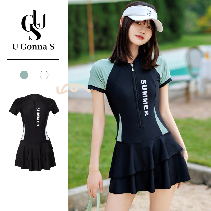 U Gonna S Bikini Đồ bơi Phụ nữ Bikini Bãi biển Gió Sexy Áo tắm Hoodie 2 màu ngắn tay áo jumpsuit phối hợp với áo ngực đơn giản Hàn Quốc thiết kế thời trang thể thao rắn màu đàn hồi 2023