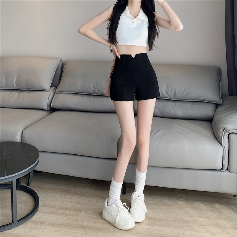 Lalisas Quần Short Nữ Lưng Cao Dáng Chữ A Màu Đen Phong Cách Hàn Quốc Quyến Rũ