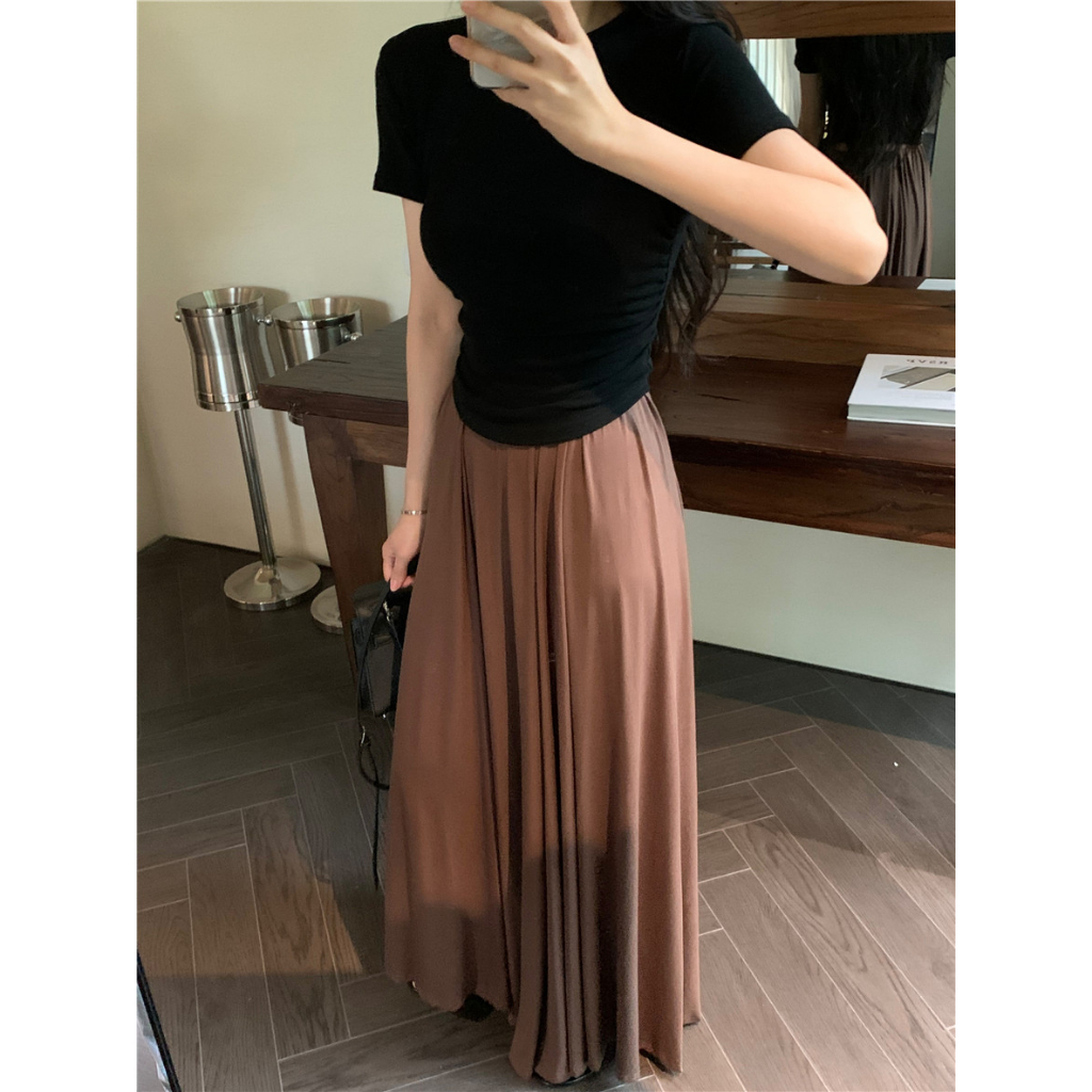 Cocory vn Bộ Áo Ngắn Tay + Chân Váy Dài Dáng Ôm Thời Trang Mùa Hè Hàn Quốc Cho Nữ