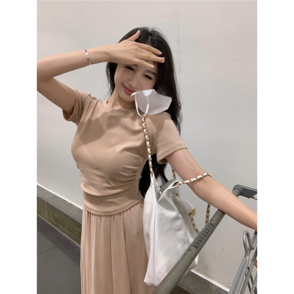 Cocory vn Bộ Áo Ngắn Tay + Chân Váy Dài Dáng Ôm Thời Trang Mùa Hè Hàn Quốc Cho Nữ