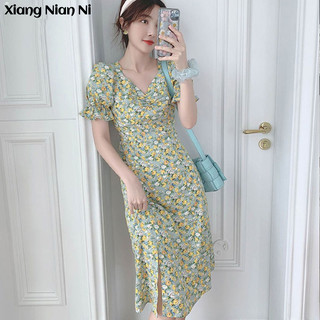 Đầm XIANG NIAN NI hoa cúc nhỏ đơn giản đa năng phong cách Pháp thời trang cho nữ