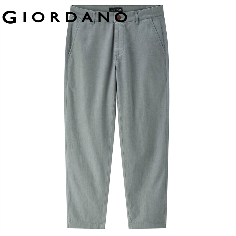 Quần dài GIORDANO 01123349 vải linen cotton lưng cao nhẹ thời trang cho nam