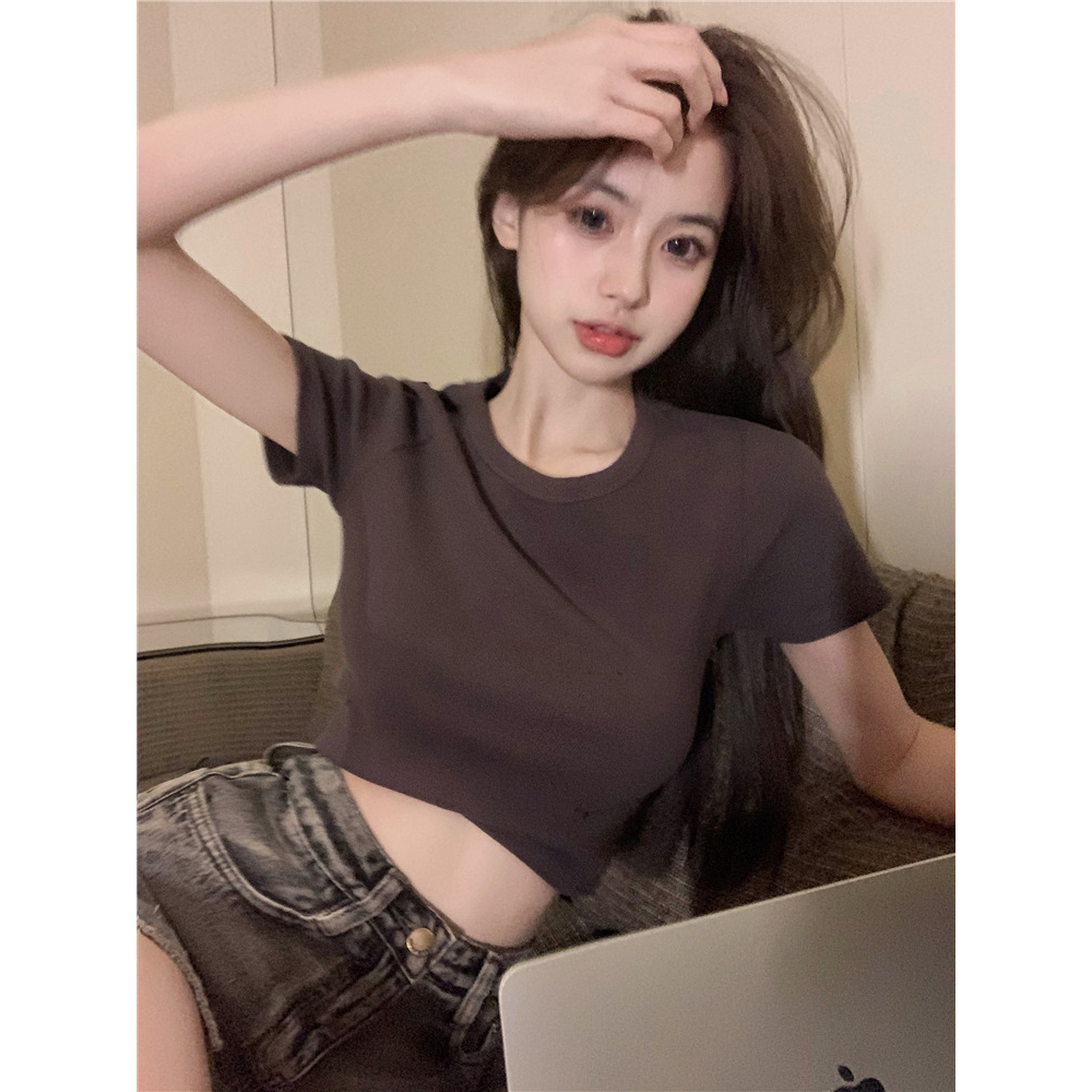 Lalisas Áo Croptop Tay Ngắn Hở Lưng Phong Cách Hàn Quốc Thời Trang Quyến Rũ Cho Nữ