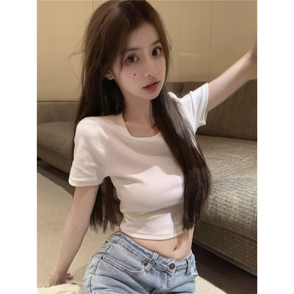 Lalisas Áo Croptop Tay Ngắn Hở Lưng Phong Cách Hàn Quốc Thời Trang Quyến Rũ Cho Nữ