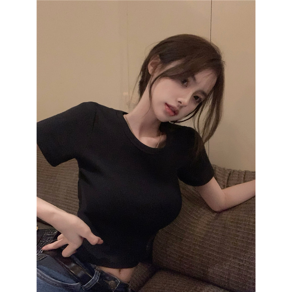 Lalisas Áo Croptop Tay Ngắn Hở Lưng Phong Cách Hàn Quốc Thời Trang Quyến Rũ Cho Nữ