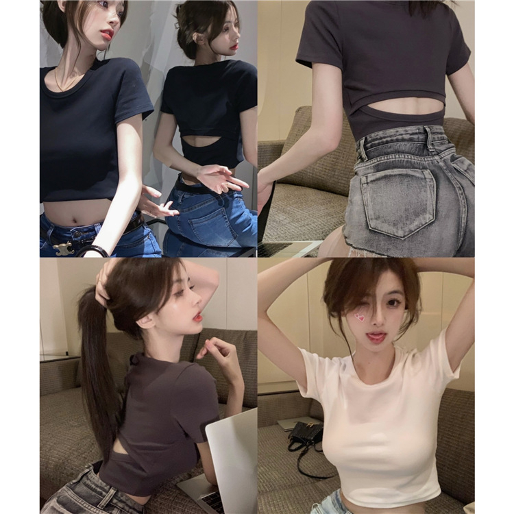 Lalisas Áo Croptop Tay Ngắn Hở Lưng Phong Cách Hàn Quốc Thời Trang Quyến Rũ Cho Nữ