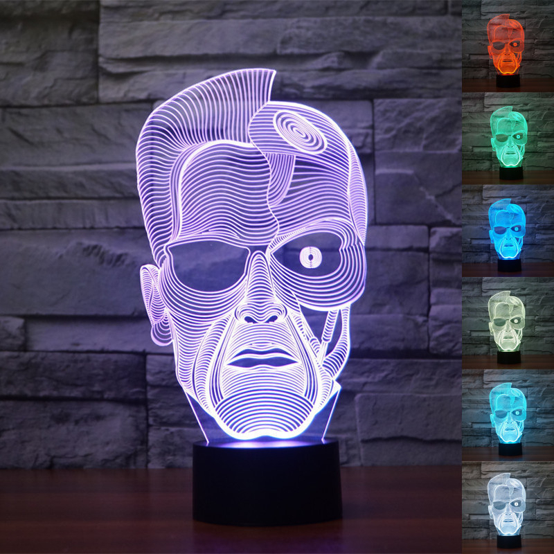 Đèn ngủ Terminator 3D 7 màu Gradient Robot T800 Đèn bàn LED USB