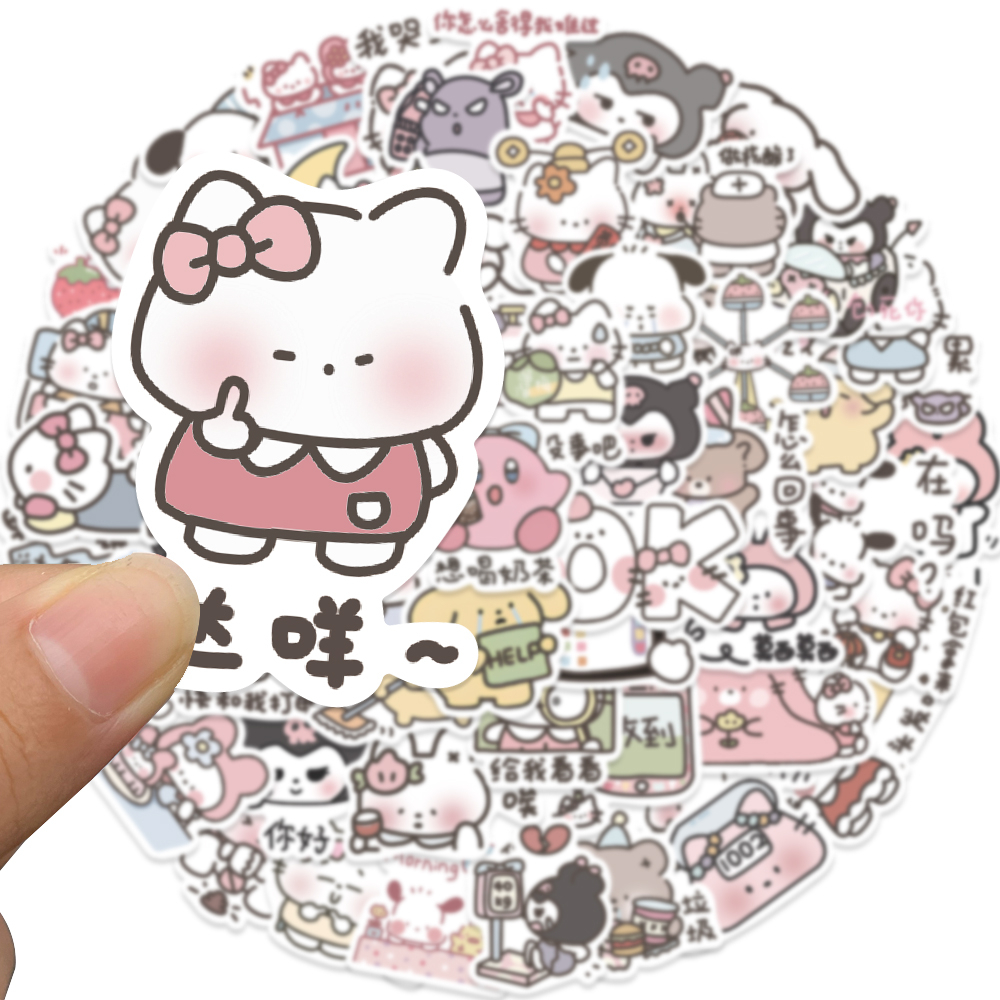 SANRIO Bộ 60 Miếng Dán Hoạt Hình Kuromi My Melody Dễ Thương Chống Thấm Nước Trang Trí Laptop