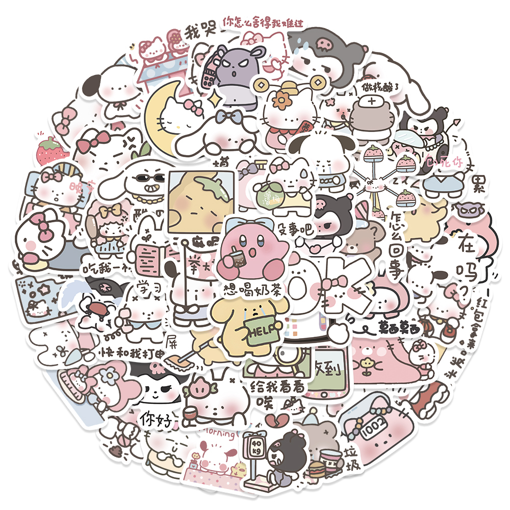 SANRIO Bộ 60 Miếng Dán Hoạt Hình Kuromi My Melody Dễ Thương Chống Thấm Nước Trang Trí Laptop