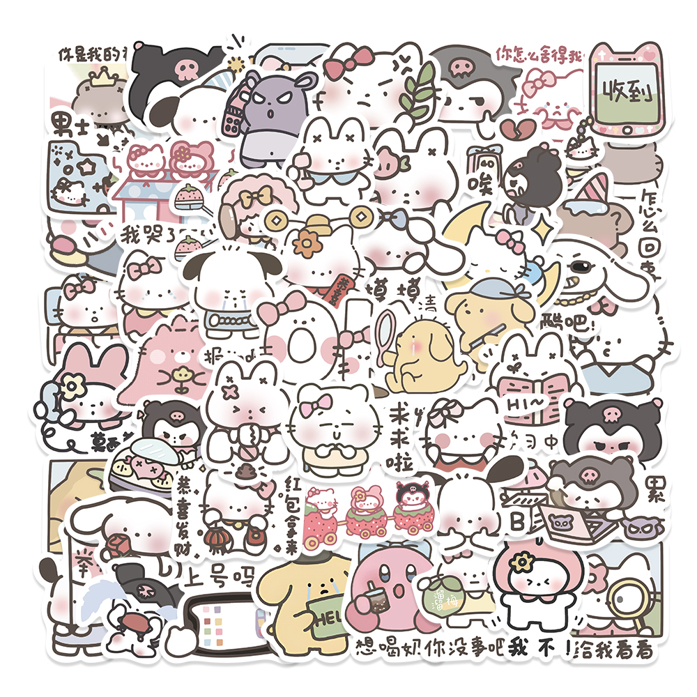 SANRIO Bộ 60 Miếng Dán Hoạt Hình Kuromi My Melody Dễ Thương Chống Thấm Nước Trang Trí Laptop