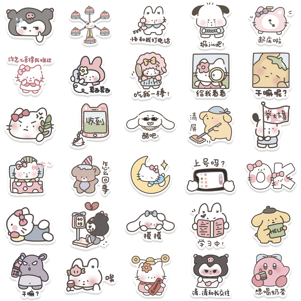 SANRIO Bộ 60 Miếng Dán Hoạt Hình Kuromi My Melody Dễ Thương Chống Thấm Nước Trang Trí Laptop