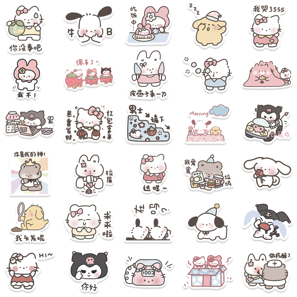 SANRIO Bộ 60 Miếng Dán Hoạt Hình Kuromi My Melody Dễ Thương Chống Thấm Nước Trang Trí Laptop