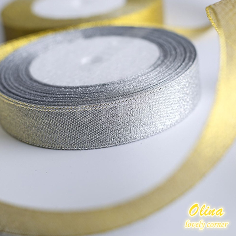Cuộn Dây Ruy Băng 22Mút 6mm-50mm Màu Vàng Kim/Bạc Dùng Để Gói Quà