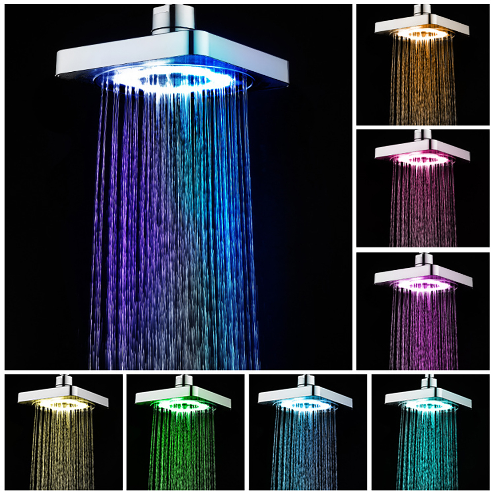 Đầu Vòi Sen Hình Vuông 6 Inch Có Đèn LED Thay Đổi Màu Sắc 7 Màu Sắc Dành Cho Phòng Tắm