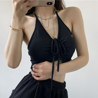 COZOKC COZOK Áo dây sát nách COZOK cổ chữ V rút dây xếp ly phong cách quyến rũ hợp thời trang