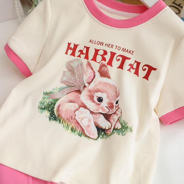 Bộ Quần Áo Thể Thao Tay Ngắn In Hình Hoạt Hình Phong Cách Hàn Quốc Thời Trang Mùa Hè Cho Bé Gái 3-14 Tuổi