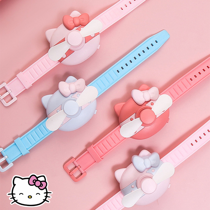 SANRIO Quạt Sạc USB Đeo Tay Bằng Silicon Hình Hello Kitty Đáng Yêu Cho Trẻ Em