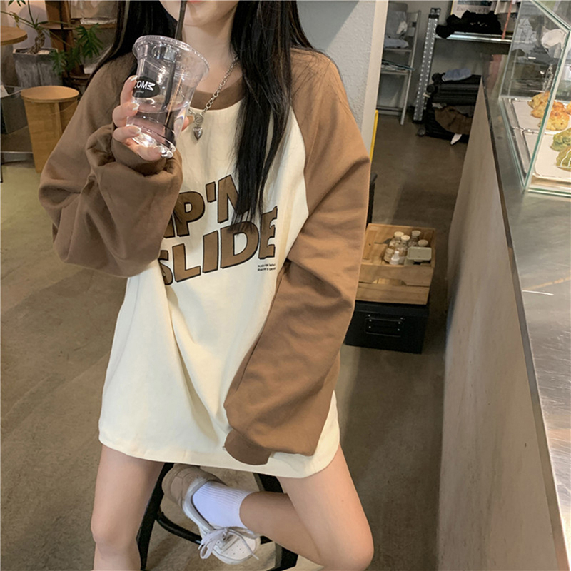 Áo Thun Dài Tay Dáng Rộng In Chữ Thời Trang Cho Nữ