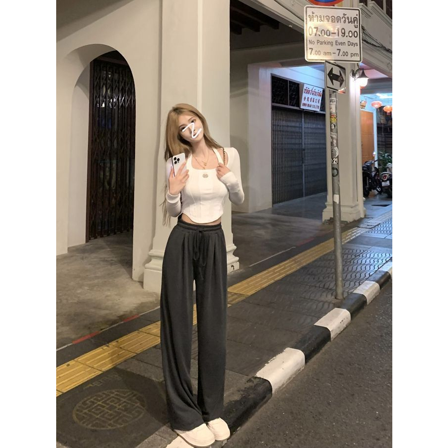 ZHELIHANGFEI Áo Thun Dài Tay Lưng Cao Ôm Dáng Gợi Cảm Dành Cho Nữ