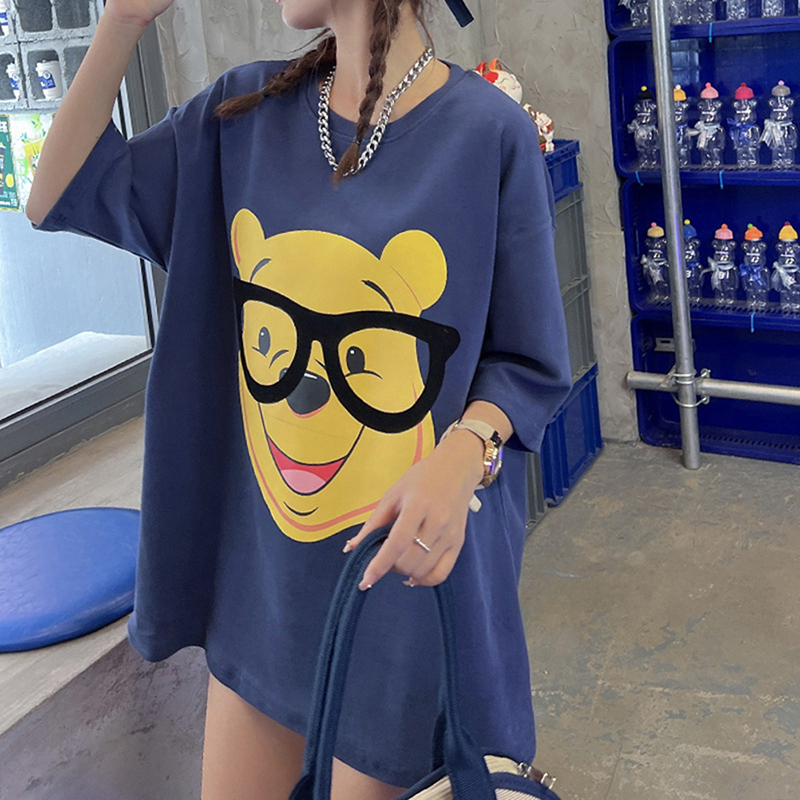 Áo Thun Ngắn Tay Cổ Tròn Dáng Rộng In Hình Gấu Hoạt Hình Dễ Thương Thời Trang Mùa Hè Cho Nữ