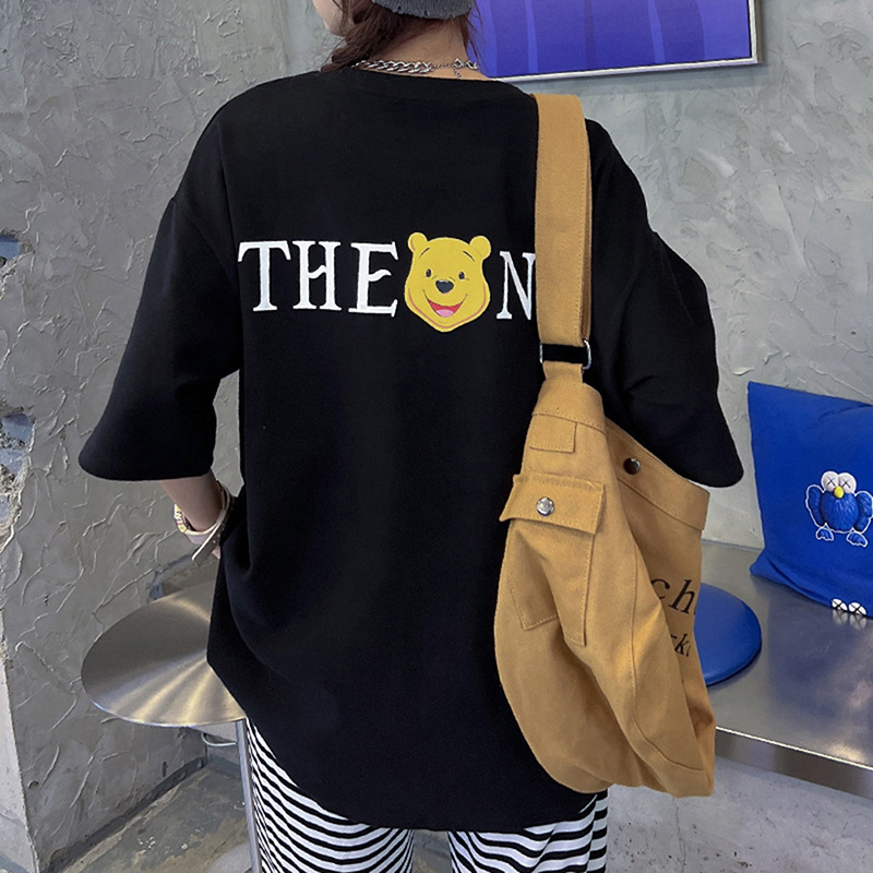 Áo Thun Ngắn Tay Cổ Tròn Dáng Rộng In Hình Gấu Hoạt Hình Dễ Thương Thời Trang Mùa Hè Cho Nữ