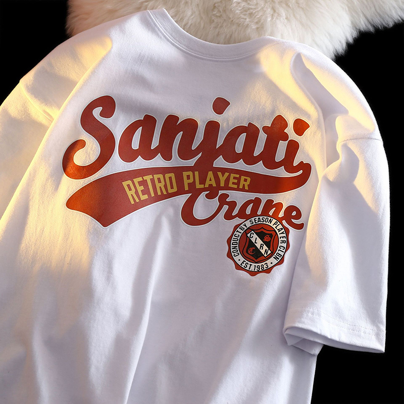 Áo Thun Nữ Ngắn Tay Cổ Tròn In Chữ Phong Cách Retro Mỹ