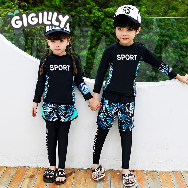 GIGILILY Bộ Đồ Bơi Ba Mảnh Tay Dài Chống Nắng Mau Khô Dành Cho Bé Trai Gái