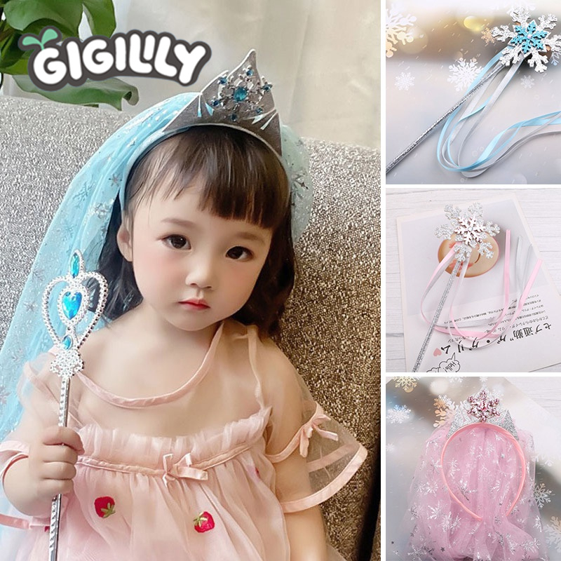 GIGILILY Bộ Phụ Kiện Tóc Hóa Trang Công Chúa Băng Giá Dễ Thương Cho Bé Gái