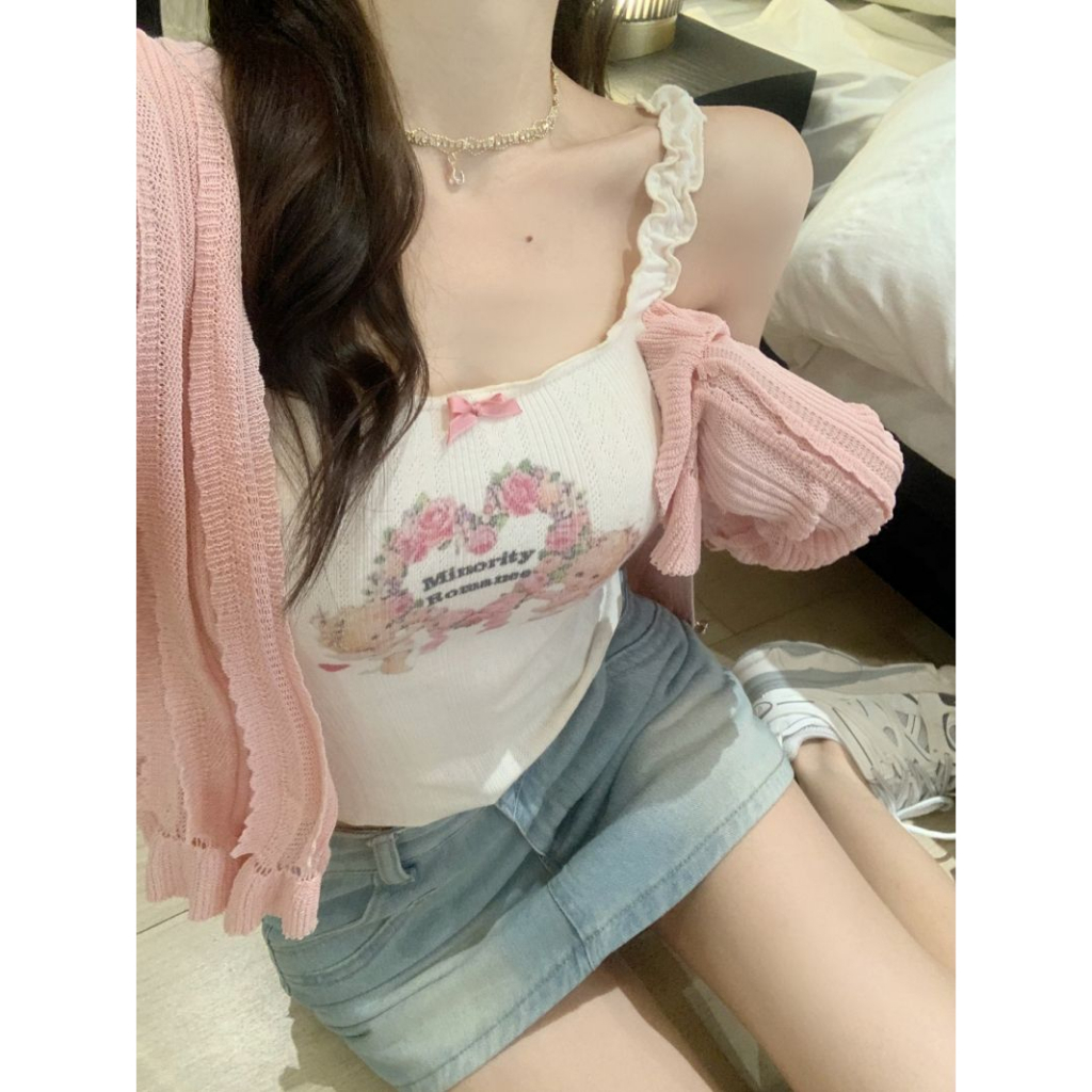 Lalisas Áo Croptop Hai Dây In Hình Thiên Thần Vui Nhộn Thời Trang Hàn Quốc Ngọt Ngào Quyến Rũ Cho Nữ