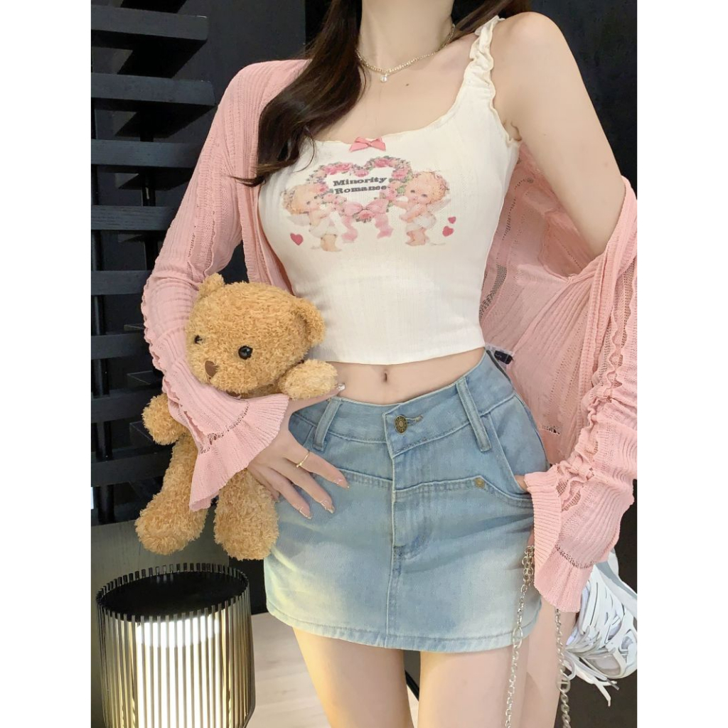 Lalisas Áo Croptop Hai Dây In Hình Thiên Thần Vui Nhộn Thời Trang Hàn Quốc Ngọt Ngào Quyến Rũ Cho Nữ