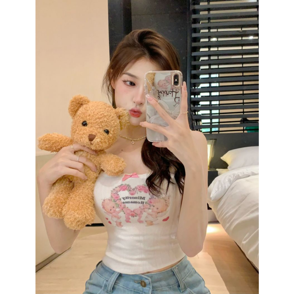 Lalisas Áo Croptop Hai Dây In Hình Thiên Thần Vui Nhộn Thời Trang Hàn Quốc Ngọt Ngào Quyến Rũ Cho Nữ